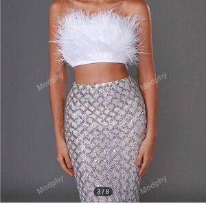 Silver Sequin Midi Pencil Skirt